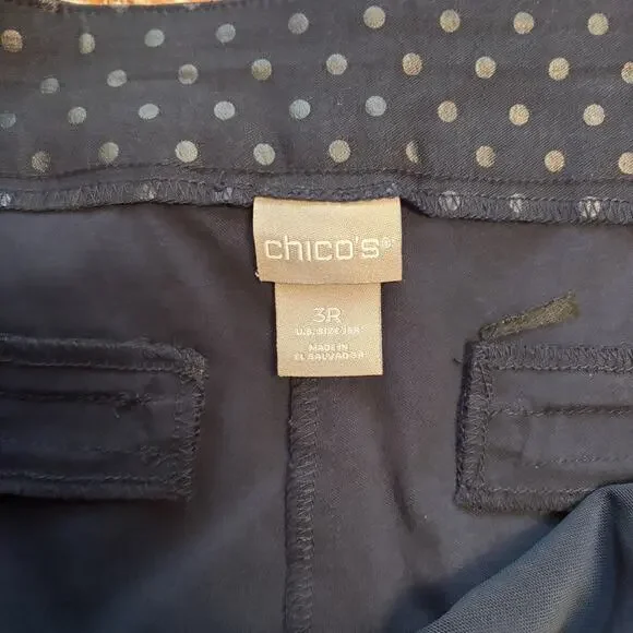 Chico's women's 3, XL Navy Blue Polka Dot Print Pull on Pants Tummy Panel - Picture 8 of 9